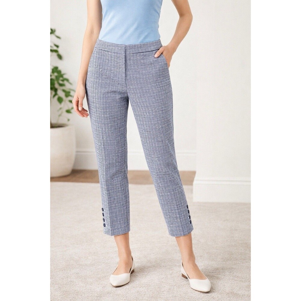 Talbots Chatham Women's Petites Capri1 Ankle Pants size 14P Blue & White Stretch